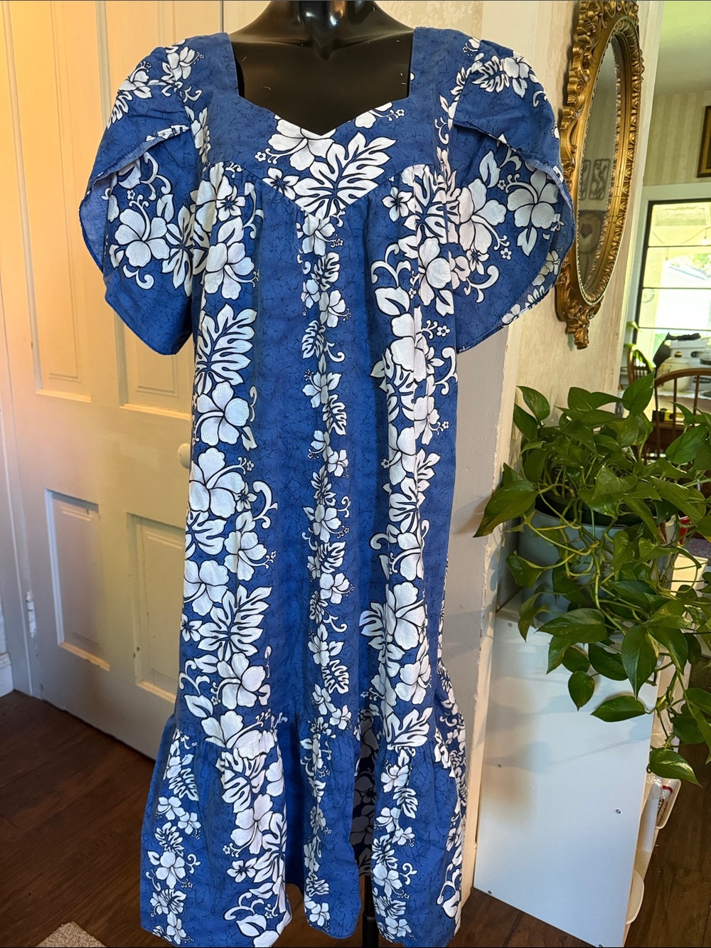 Hawaiian Vintage Winnie Fashion 100% Cotton Floral Tropical Puff Sleeve Dress XL